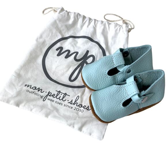 Mon Petit Original Soft Sole T-Strap - Pale Aqua or Robin's Egg - 4 - Picture 1 of 6